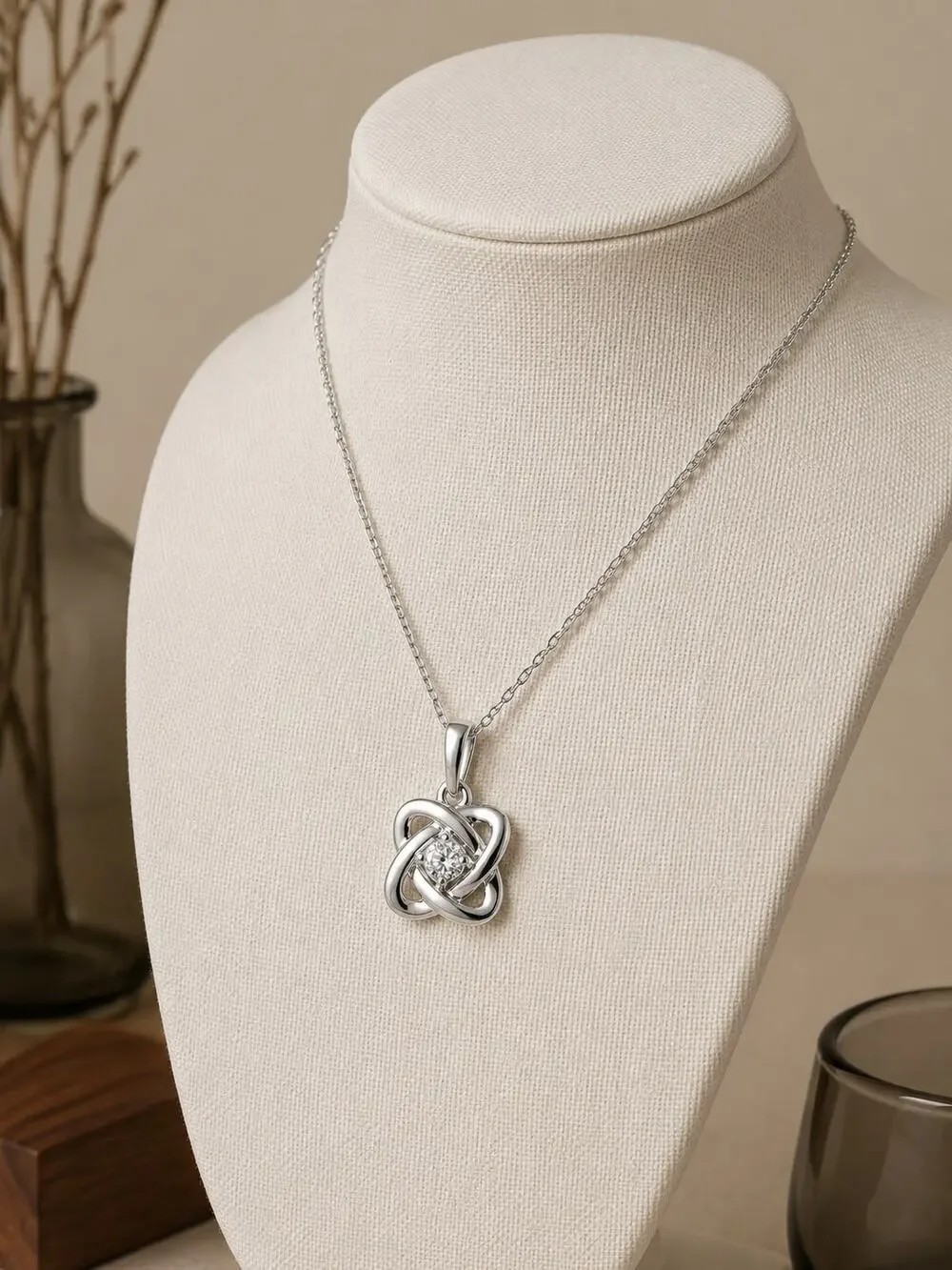 Ostbye Sparkle Lane Sterling Silver .02 CTW Diamond Love Knot Necklace 18